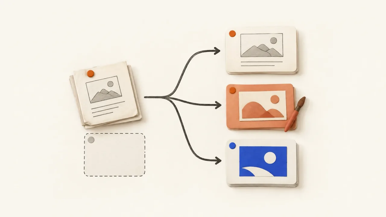 Review notes branching toward keeping the ad, revising one scene, or developing a new concept.