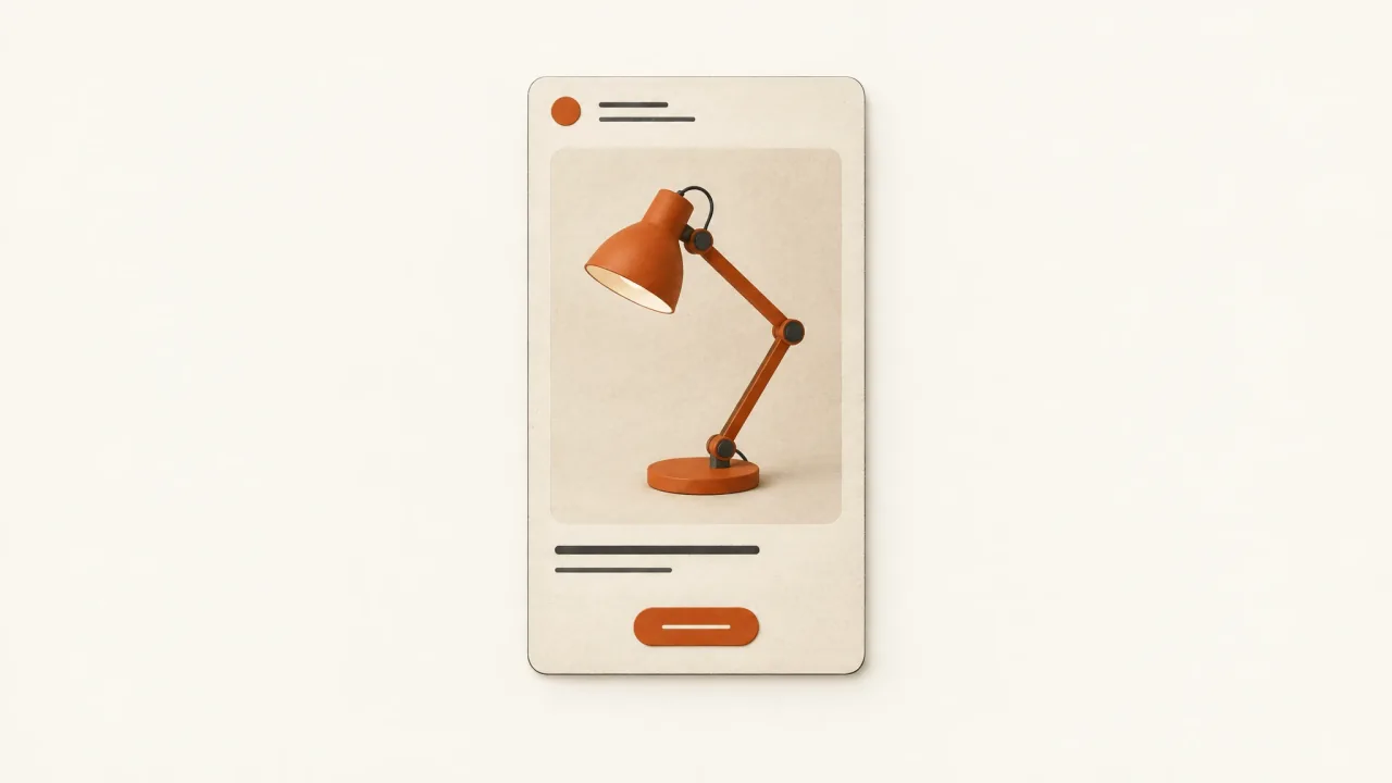 A mobile video frame with distinct spaces for product identity, captions, and an action button.