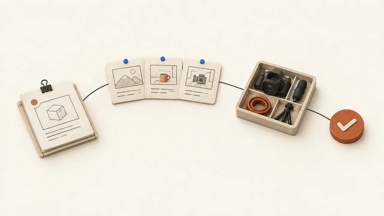 Four production stations connected by one relay path from product facts to final review.