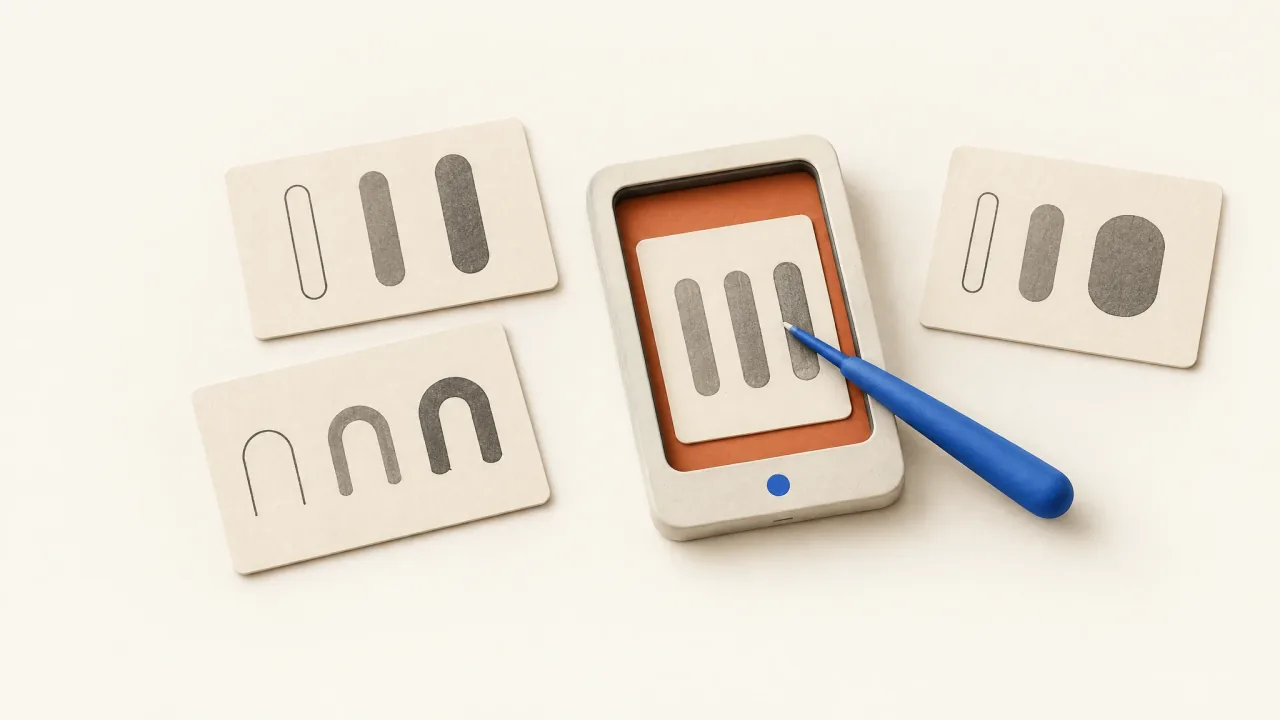 Type specimens with different stroke weights inspected in a phone-sized contrast frame.