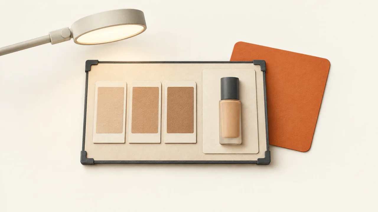 Foundation shade references under consistent light protected separately from decorative styling.