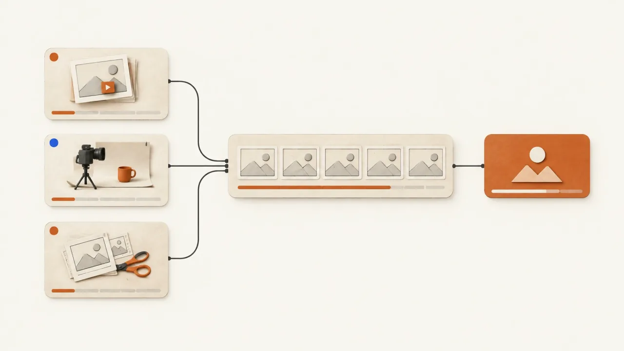 Three different opening scenes joining one preserved video body and end card.