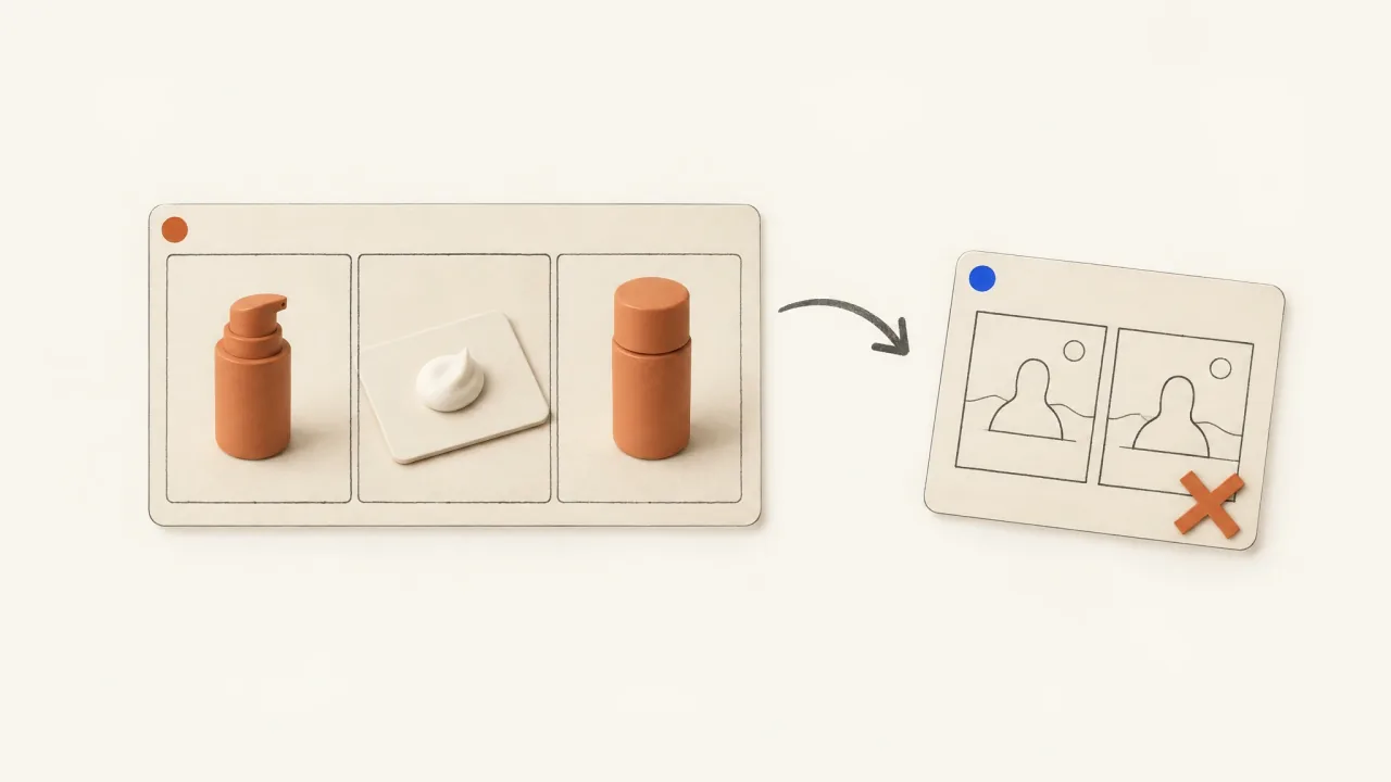 A transformation frame set aside in favor of a dispenser, texture, and package demonstration.
