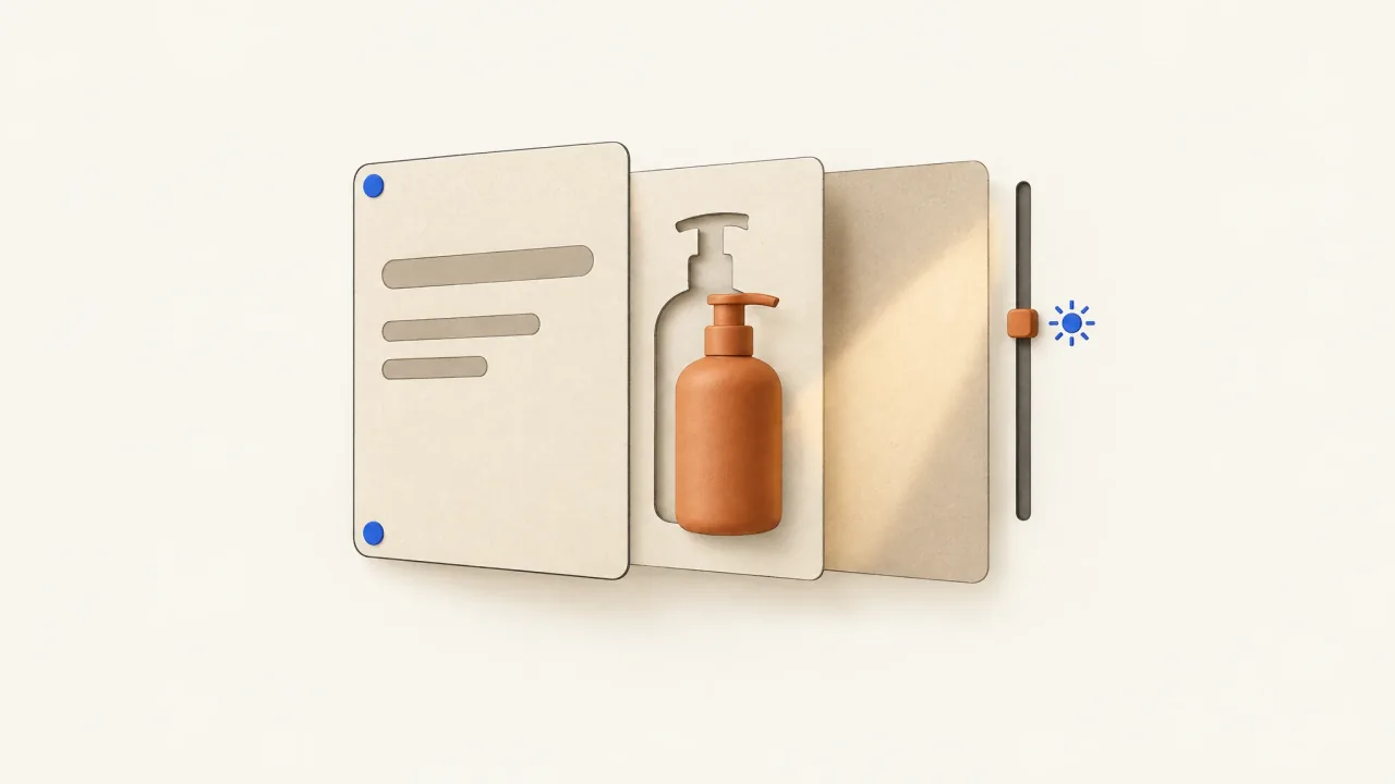 A static ad separated into fixed copy and product layers with one movable background-light layer.