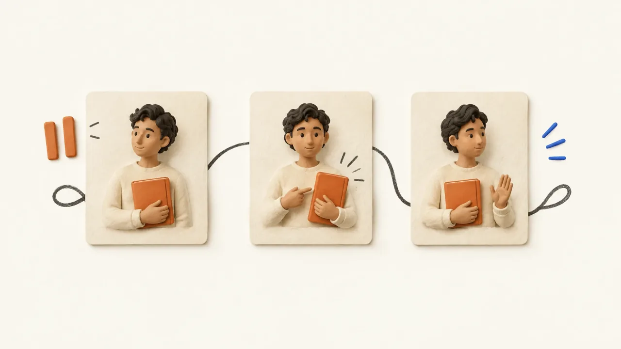 Three consistent presenter takes with different pause, emphasis, and gesture directions.