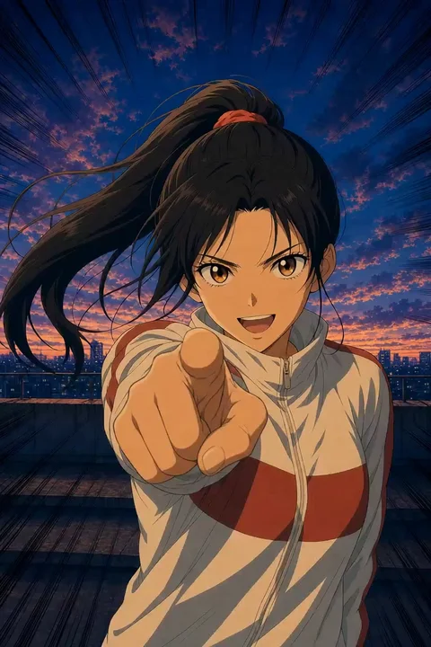 Anime-style sample visual for an energy-drink video ad
