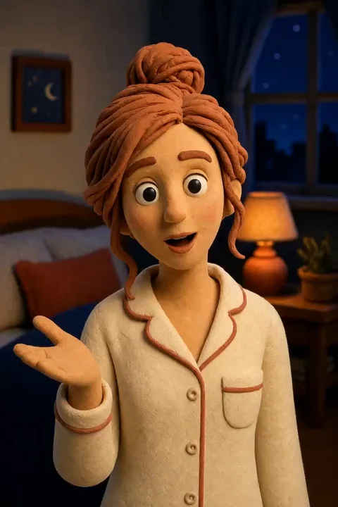 A claymation character in a cozy bedroom, illustrating an animated social story